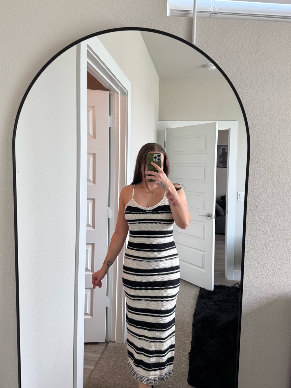 Striped Black and White Knit Maxi Dress - Women
